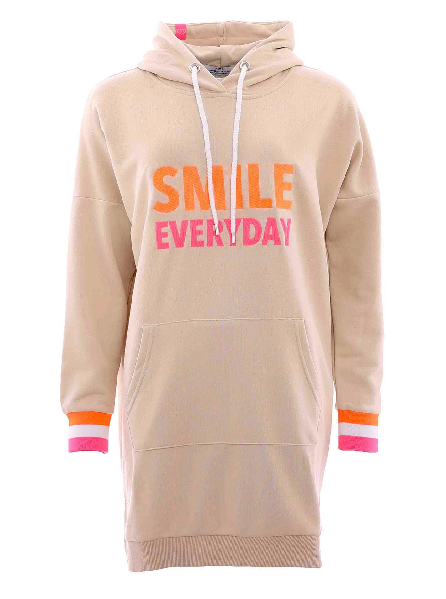 Zwillingsherz Sweatkleid mit Kapuze, Fronstickerei, Kängurutasche, Neonprin günstig online kaufen