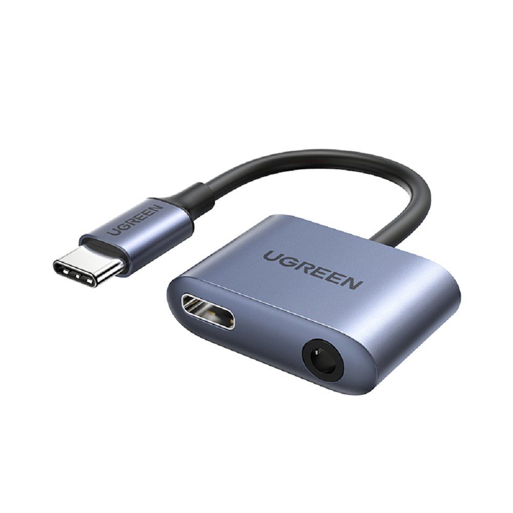 USB Typ C - USB Typ C PD QC + 3,5mm Miniklinke Audio Adapter grau Smartphone-Adapter