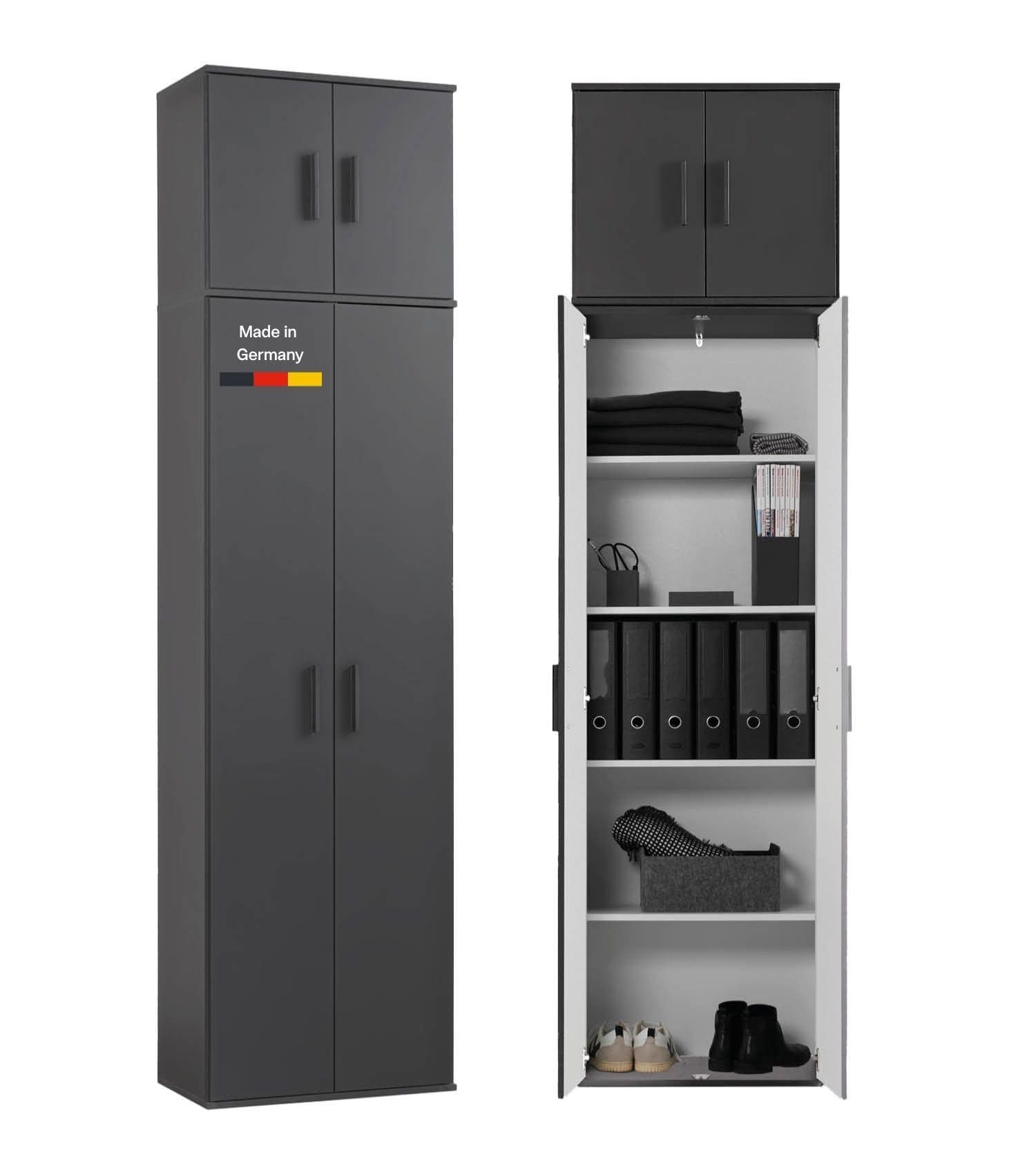 mokebo Mehrzweckschrank Der Extralange Made in Germany, Aktenschrank, Flurschrank, Schuhschrank in Anthrazit