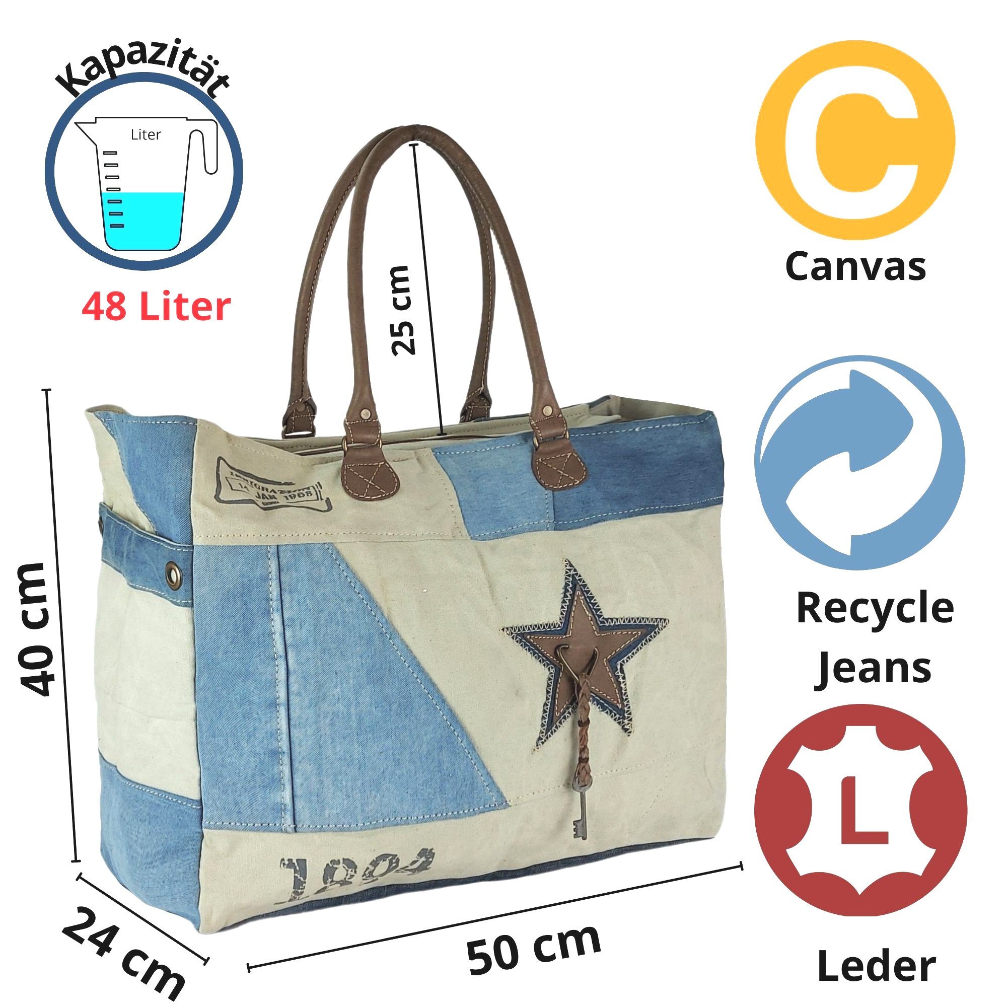 Badetasche, Damen Canvas. Sunsa Große recycelten XXL und Jeans Schultertasche Handtasche Handtasche. aus Aus recycelte Materialien
