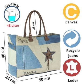 Sunsa Handtasche Große Damen Handtasche. XXL Schultertasche aus recycelte Jeans und Canvas. Badetasche, Aus recycelten Materialien