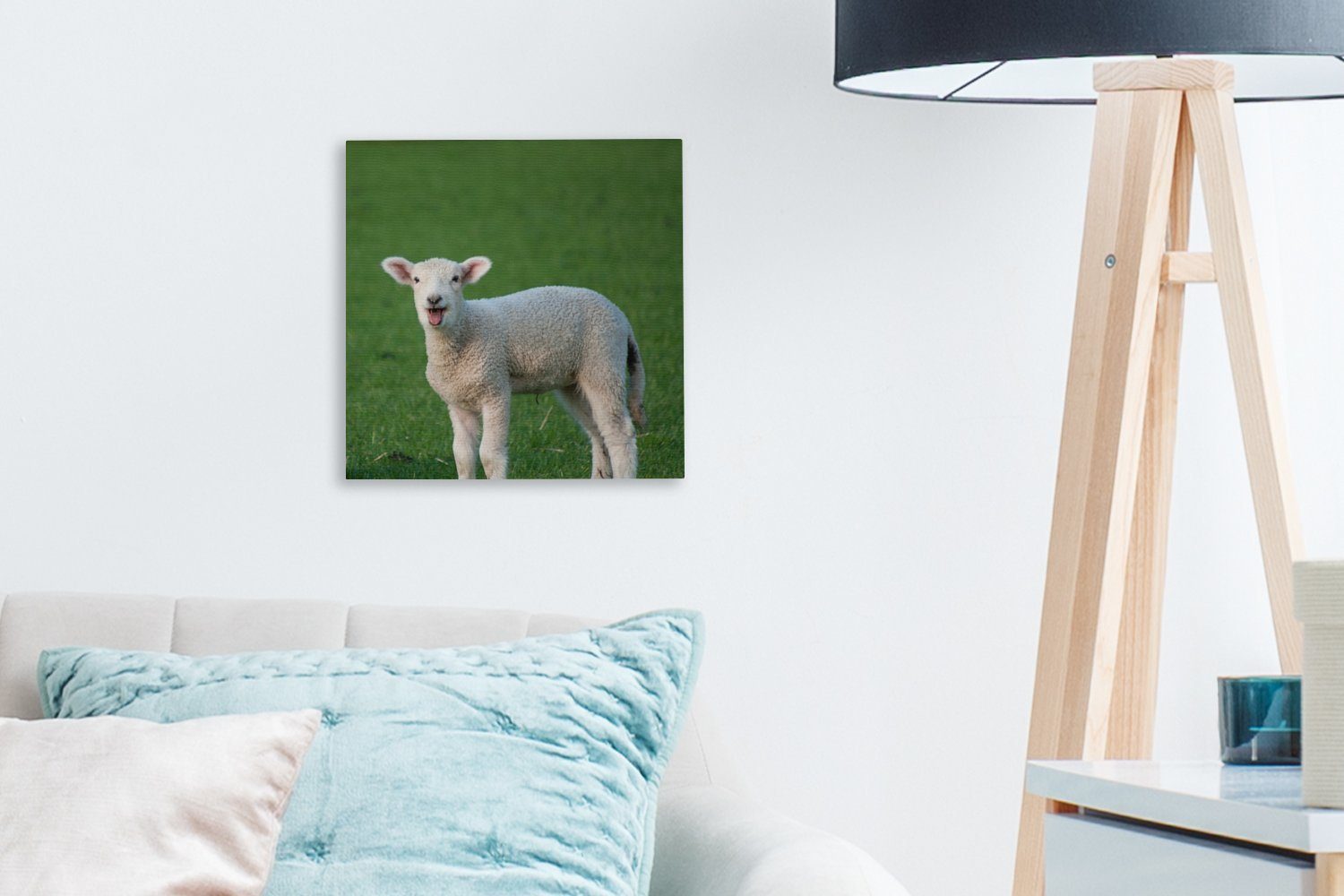 (1 grünen Schlafzimmer Gras, St), Leinwand für Lamm OneMillionCanvasses® Wohnzimmer im Leinwandbild Bilder Weinendes