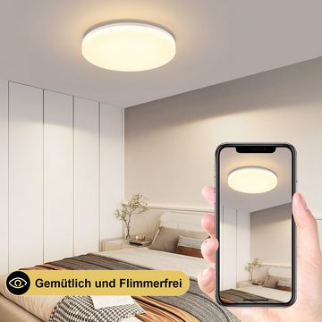 ZMH LED Deckenleuchte Dimmbar RGB Schlafzimmerlampe Rund mit Fernbedienung Whonzimmer, LED fest integriert, 3000-6500k, Ø22CM, Flach - Küchenlampe, für Küche Flur, Wasserdicht