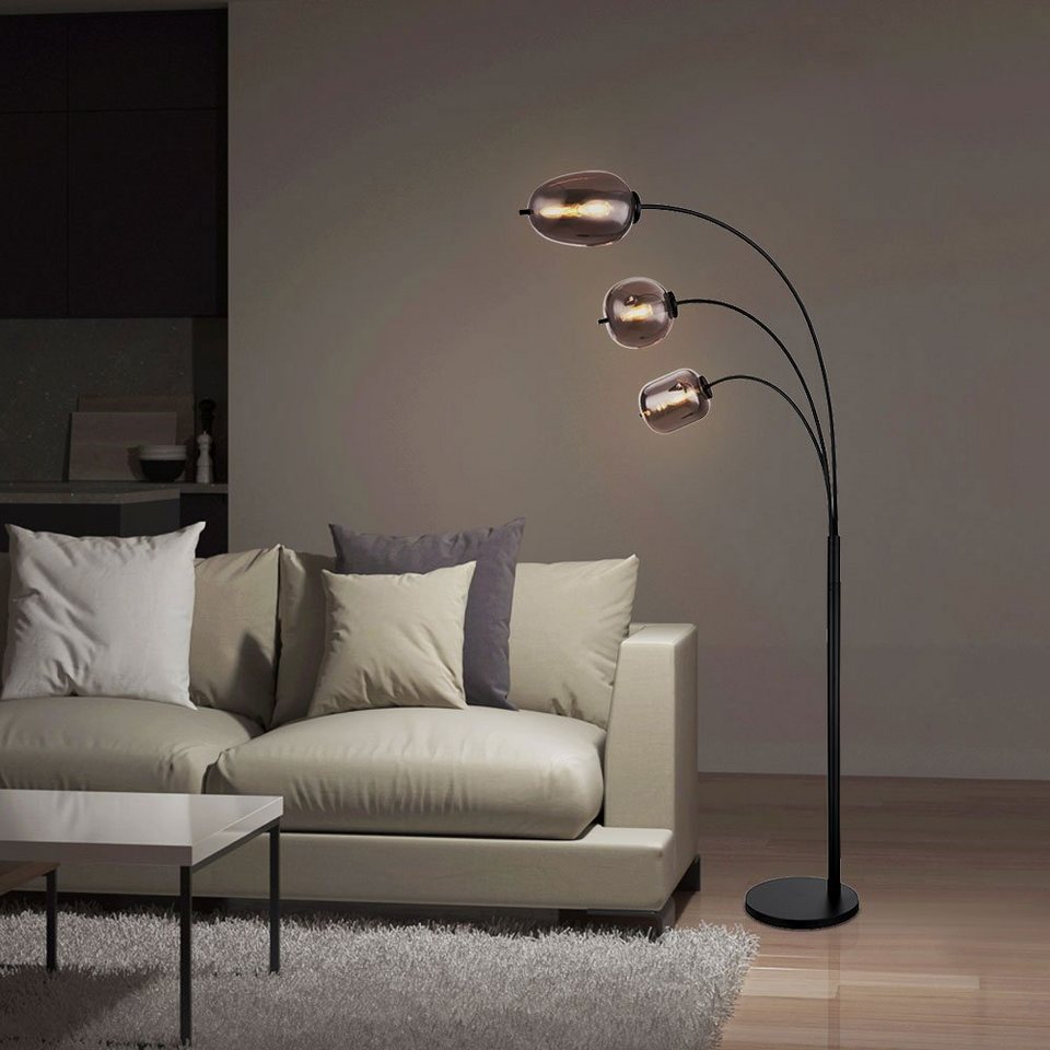 etc-shop LED Bogenlampe, Leuchtmittel nicht inklusive, Stehlampe Bogenlampe  Wohnzimmerleuchte Schwarz H 175 cm 3 Flammig