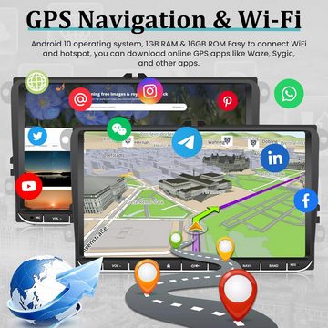 Hikity Android 2Din 9 Zoll kapazitiver Touchscreen HD GPS Navigation für VW Autoradio (für T5 EOS POLO Touran Seat Sharan, für VW Passat Golf MK5 MK6 Jetta)