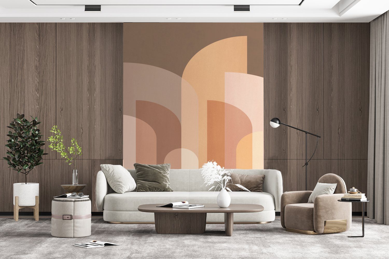 Wohnzimmer, Abstrakt Kunst, Tapete Wandtapete Pastell Matt, für - Montagefertig - Fototapete Vinyl (4 St), MuchoWow bedruckt,