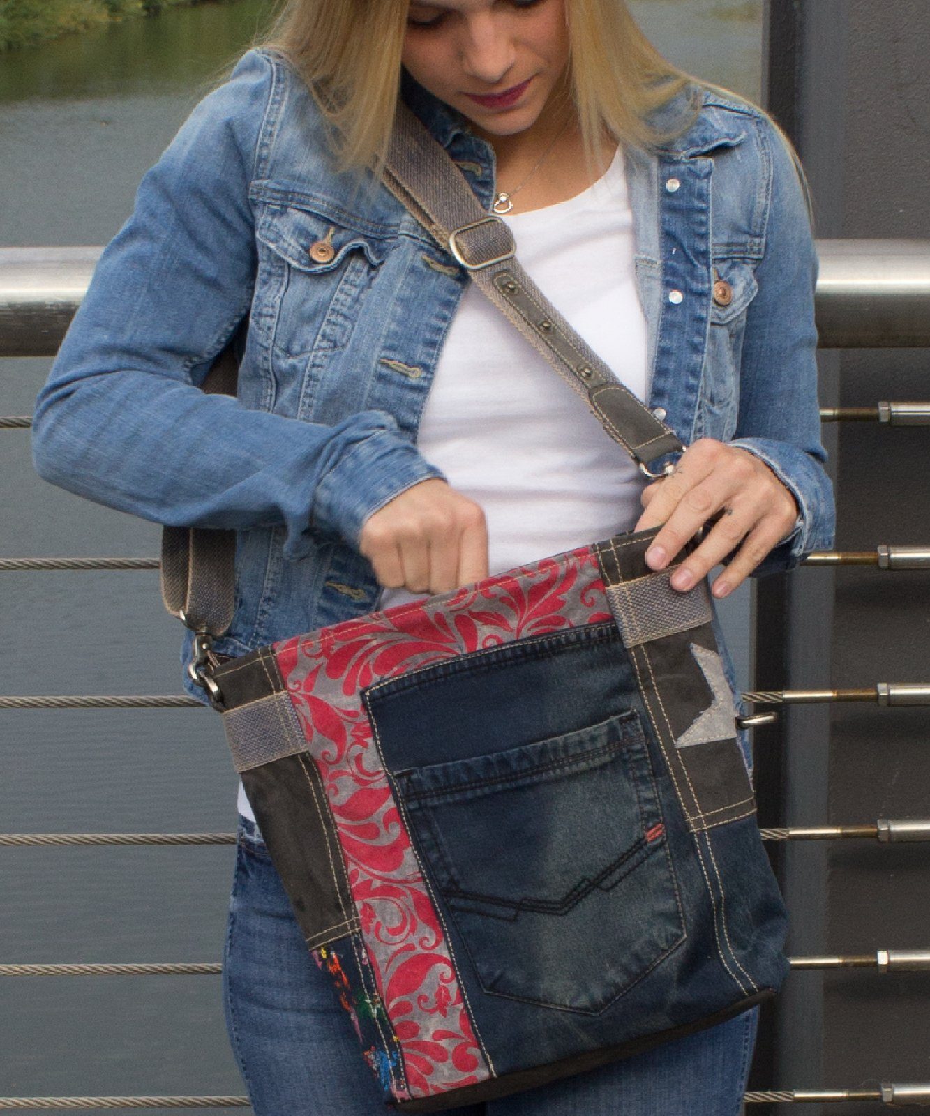 52223, für Recycelte Tasche Große Bag Sunsa Umhängetasche. Jeans Aus Umhängetasche Crossbody Sie. Jeans recycelte