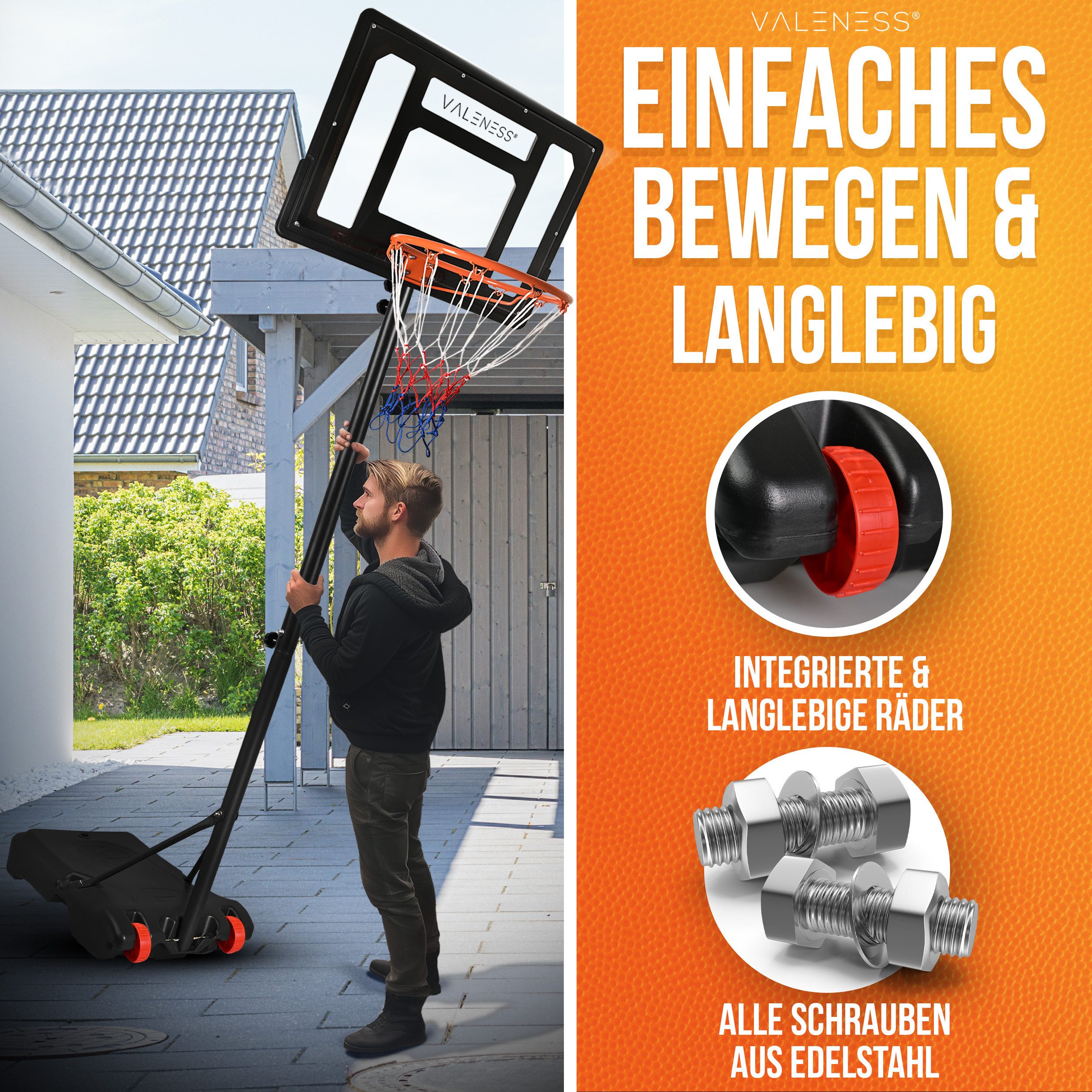 VALENESS Basketballkorb VALENESS® Basketballständer Outdoor - verstellbar [135 bis 305 cm] (1-St)