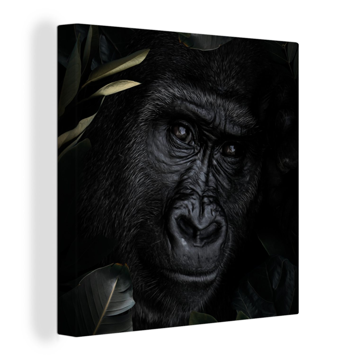 OneMillionCanvasses® Leinwandbild Affe - Tiere Blätter - Bilder (1 St), Leinwand für - Wohnzimmer Botanisch, Schlafzimmer