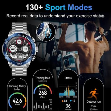 ELEJAFE Fur Herren AMOLED mit Telefonfunktion 130+ Sportmodi Fitness Tracker Smartwatch (1.43 Zoll, Android / iOS), mit Herzfrequenz SpO2 Schlafmonitor, IP68 Wasserdicht Sport