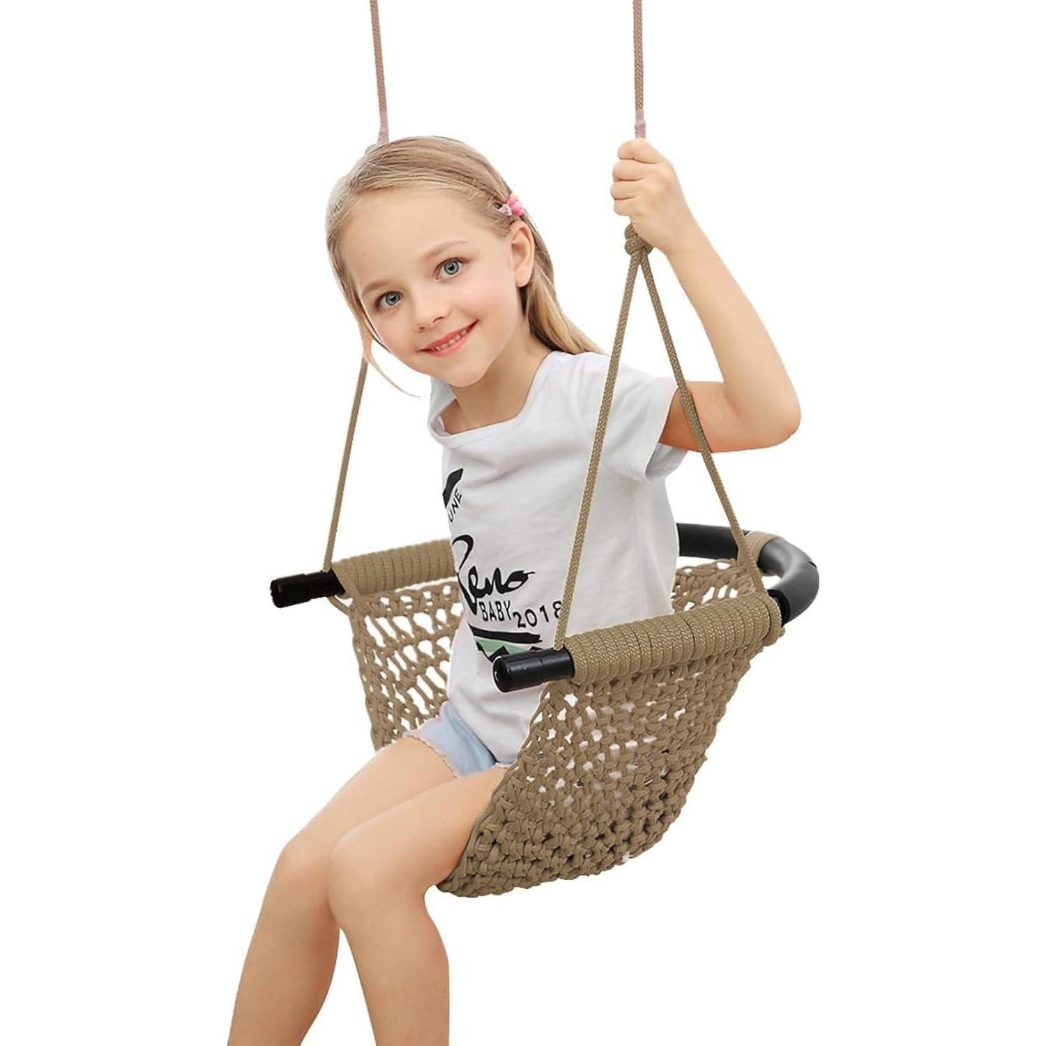 LuxusKollektion Schaukelsitz Kinderschaukel Schaukelsitz Outdoor handgestrickt Khaki
