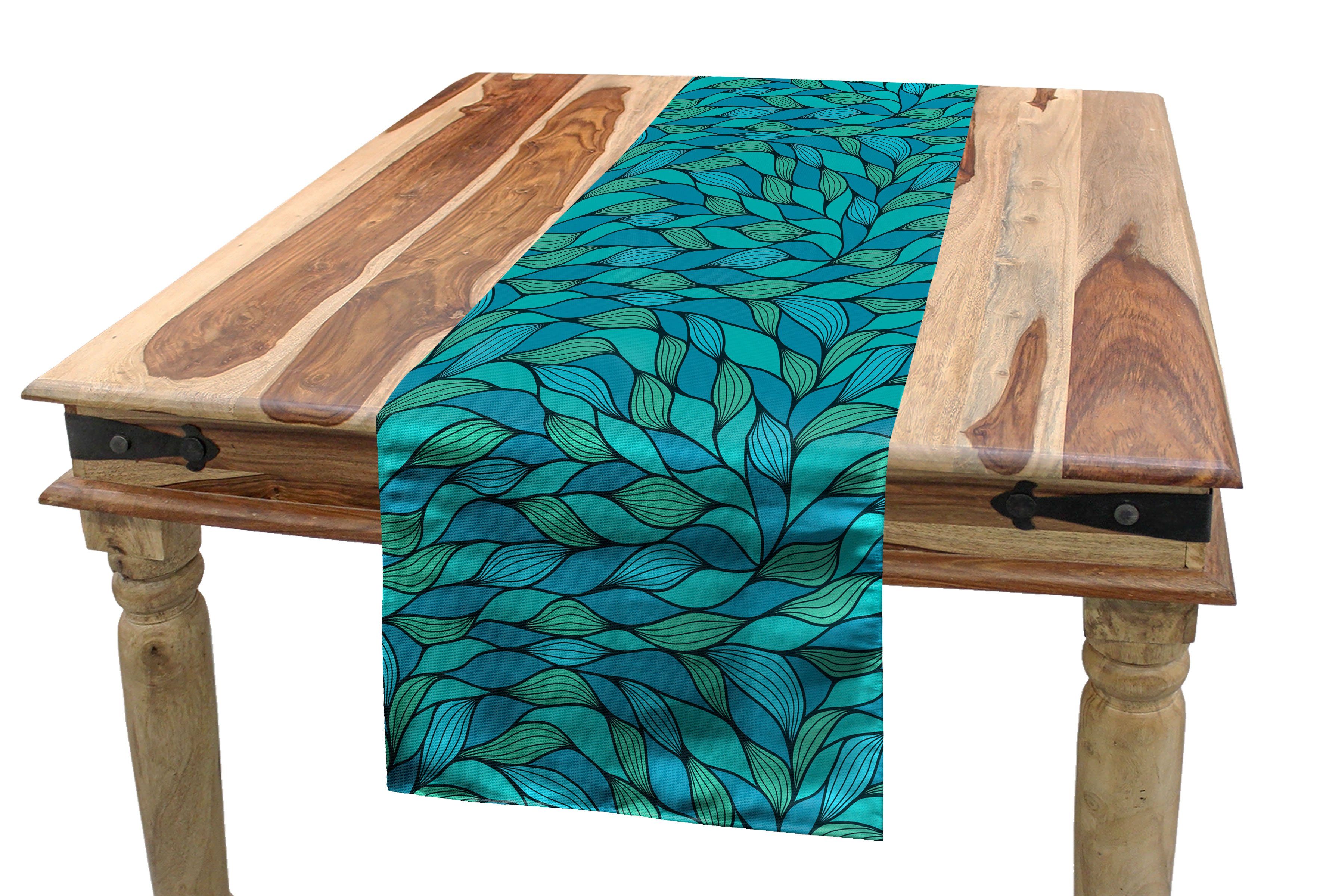 Wave Teal Motiv Dekorativer Ozean Tischläufer, Esszimmer Küche Abstract Rechteckiger Abakuhaus Tischläufer