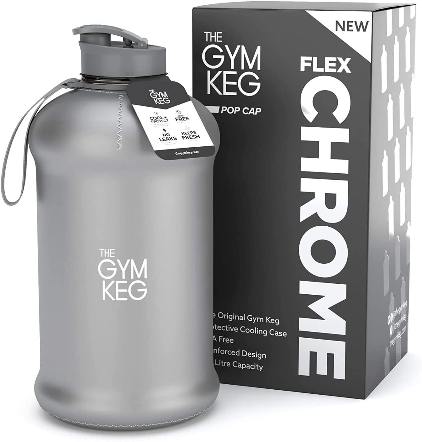 The Gym Keg Trinkflasche Neoprene Black 2.2L Sleeve mit Polyethylenterephthalat Wiederverwendbar, Liter Trinkflasche und Griff, Gym 2.2 Stealth