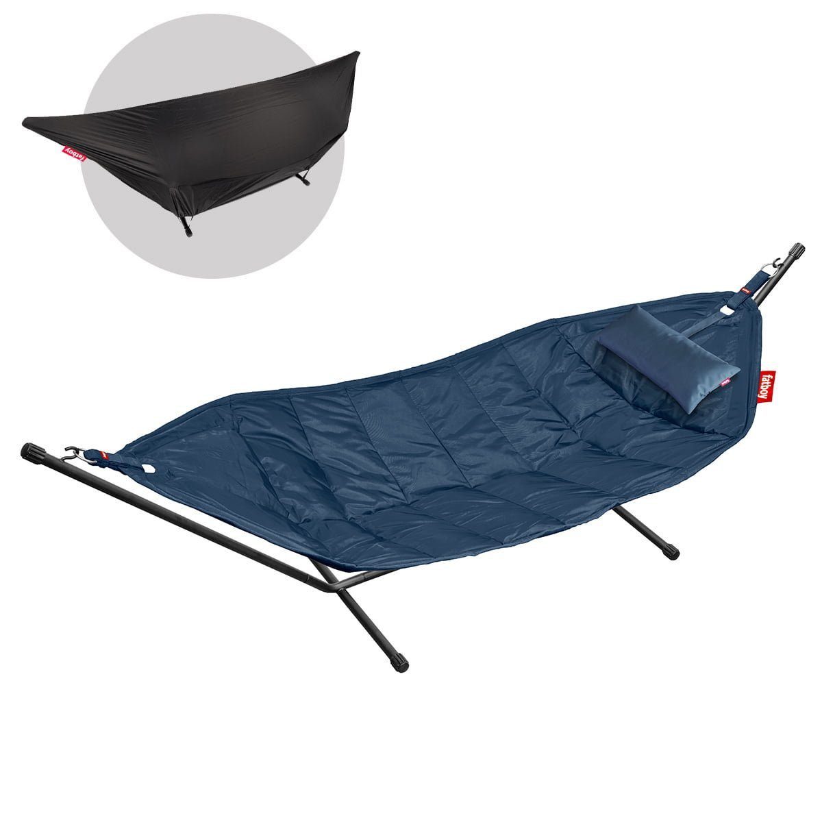 FATBOY Hängematte Headdemock Deluxe Hängematte mit Gestell, marine, Garten & Terrasse (Robustes Material, Sonnenliege, Komplettes Set), inkl. Matte Gestell Kissen Cover, max 150kg, 280x140cm, Indoor Outdoor