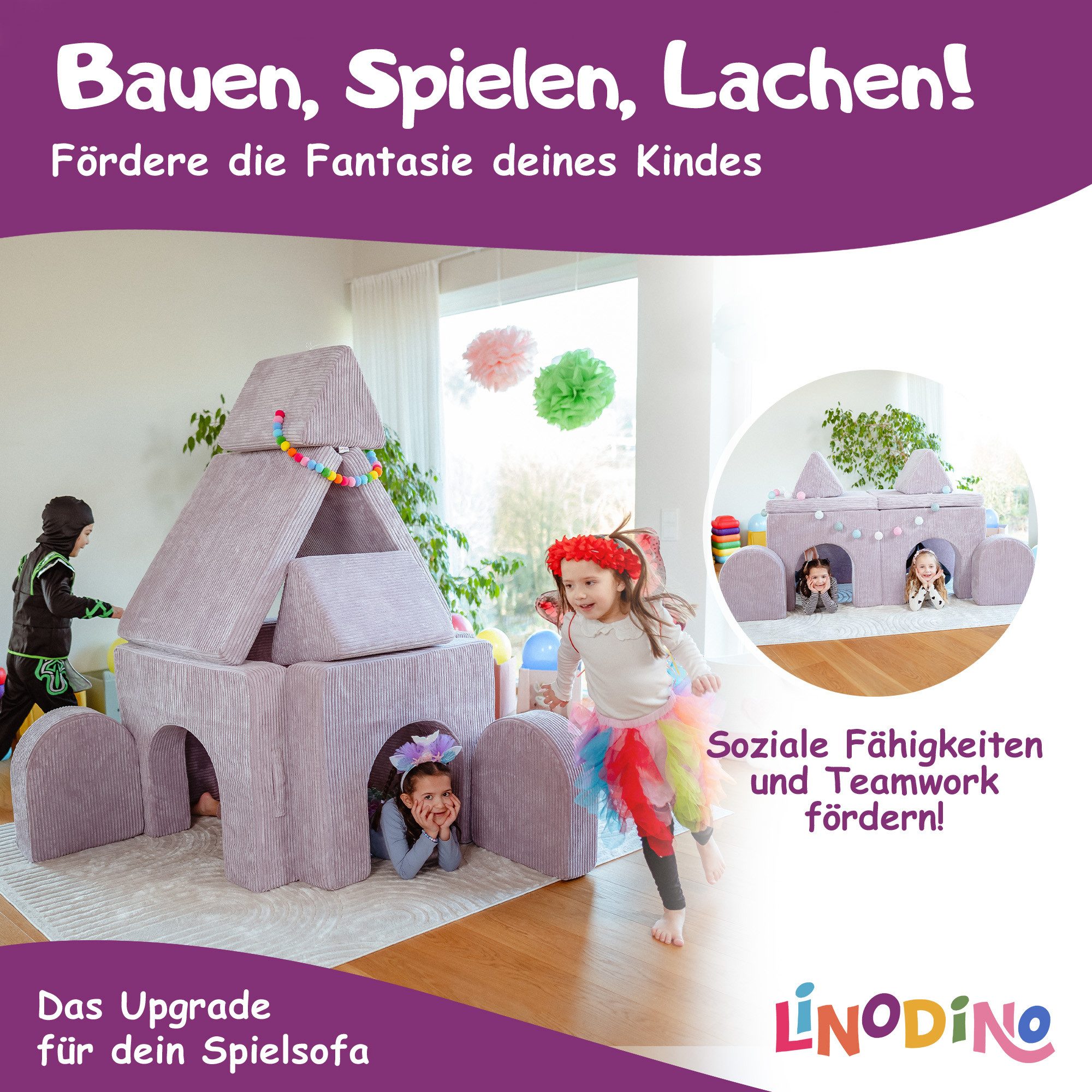 Linodino Kindersofa Magisches Tor – Spielsofa Add-on mit Bögen, Kindersofa Bauteil, Spielsofa Add-on