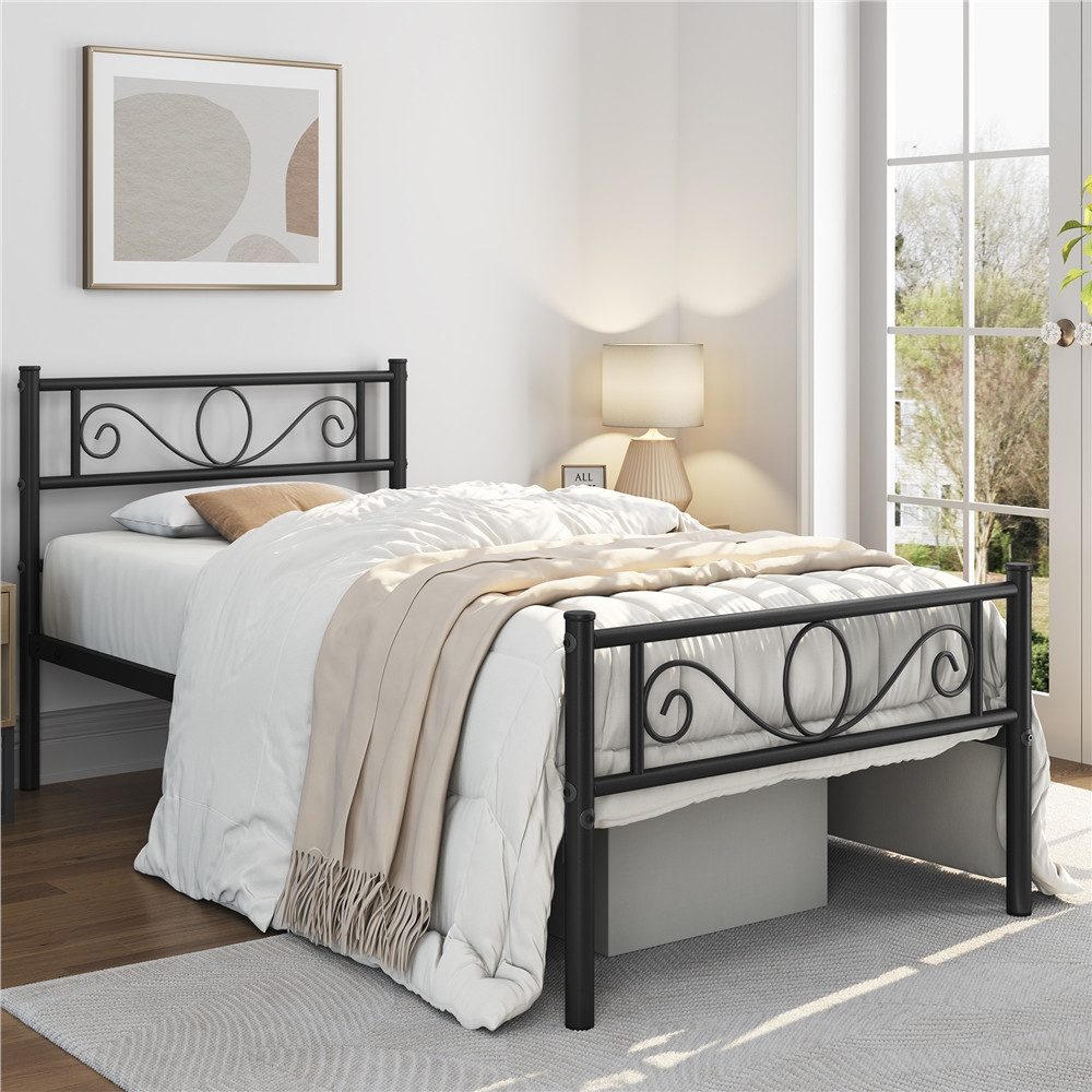Yaheetech Bettgestell Metallbett mit Kopfteil, Einzelbett/Doppelbett günstig online kaufen