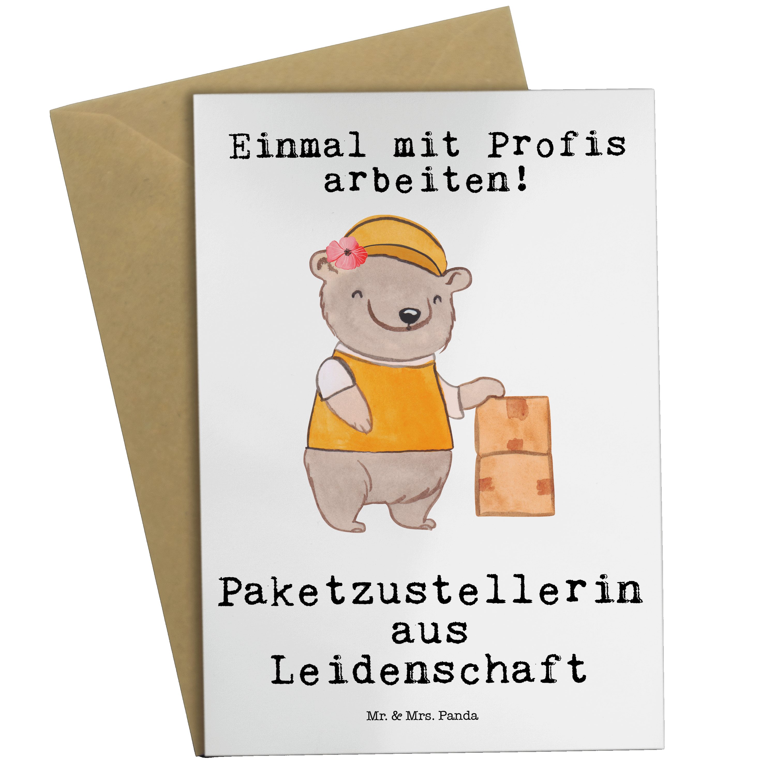 Geschenk, & Grußkarte Mr. Paketzustellerin Panda - Leidenschaft Einladungskarte - Weiß Mrs. aus