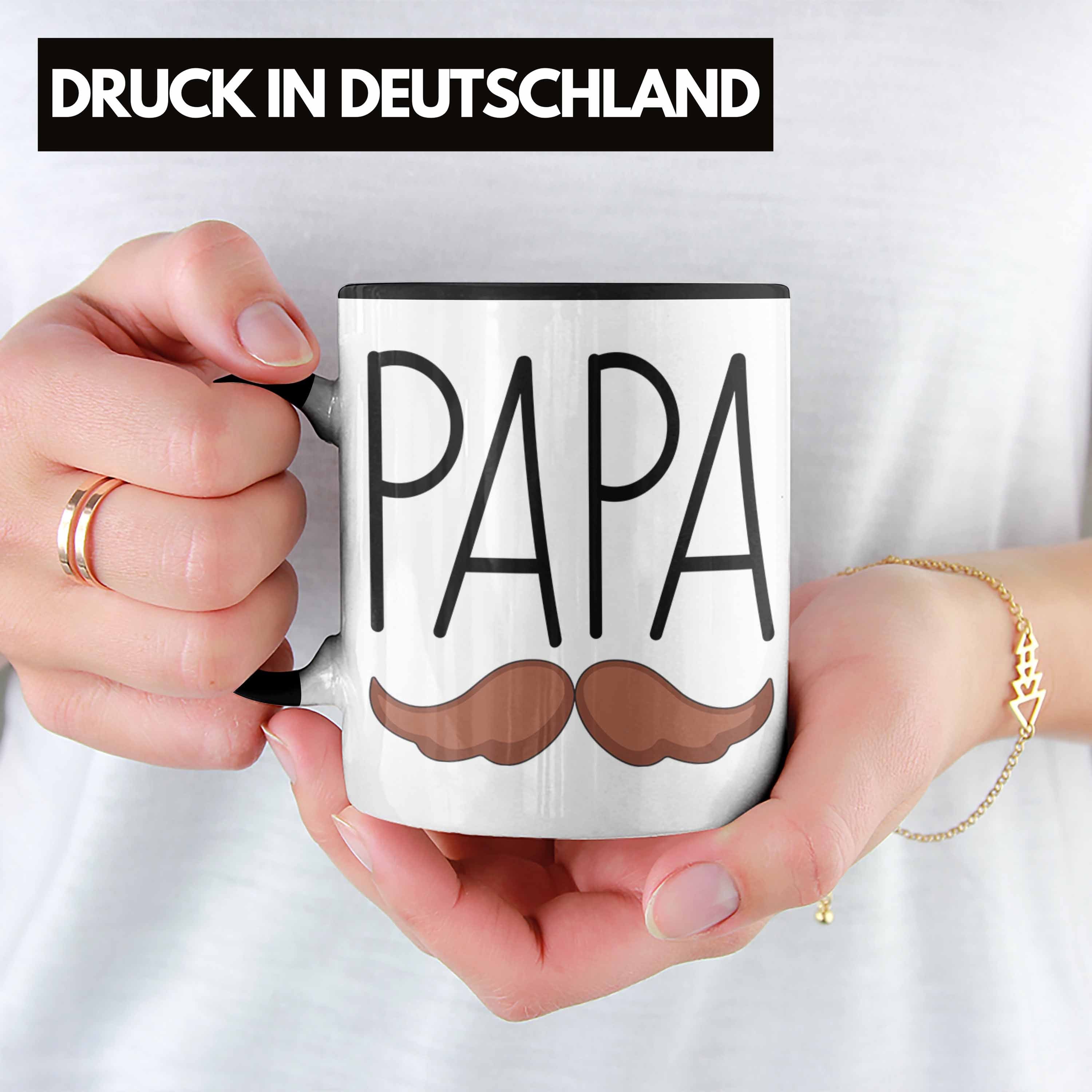 Trendation Tasse Papa Tasse Geschenkidee Vatertag Schnurrbart Schwarz Lustig Geschenk