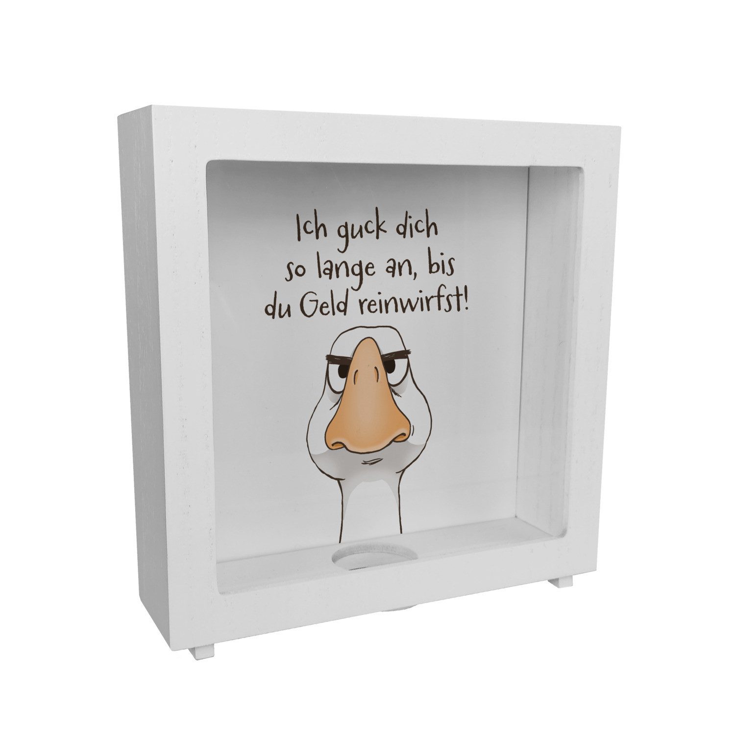 Spardose Gilbert die Gans Rahmen Spardose aus Holz mit Spruch Anstarren bis