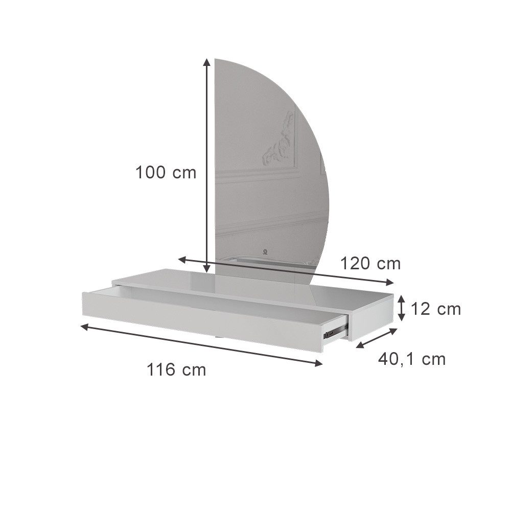 Vicco Schminktisch Sherry, Weiß Hochglanz, 120 cm mit LED-Spiegel (2-St)