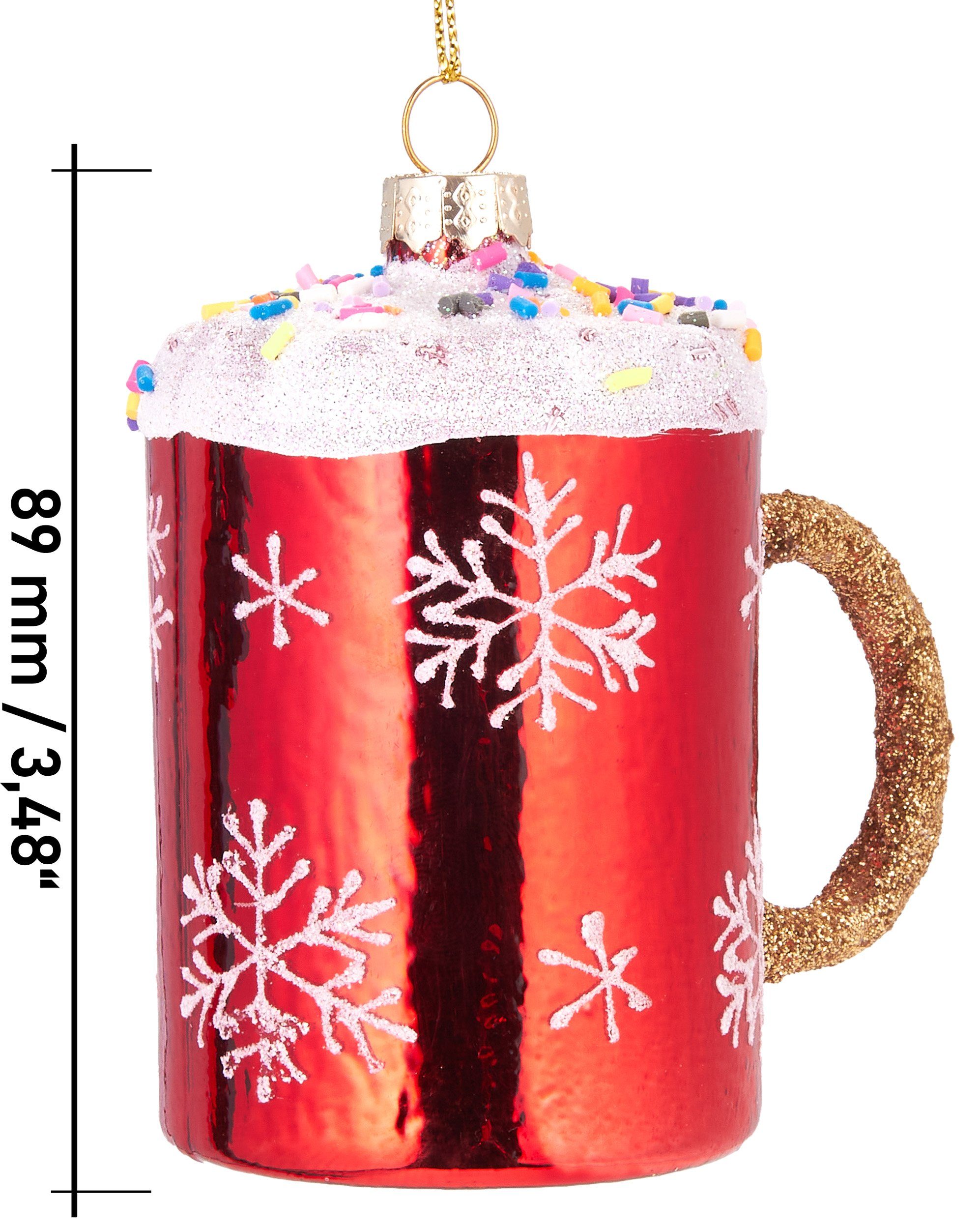 Streuseln, aus cm ca. Christbaumschmuck - Kunstvolle Tasse handbemalt 9 Glas, Weihnachtsdekoration BRUBAKER Weihnachtskugel mit mundgeblasene
