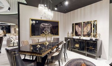 Casa Padrino Esstisch Luxus Art Deco Esstisch Schwarz / Gold - Handgefertigter Massivholz Küchentisch - Art Deco Esszimmer Möbel