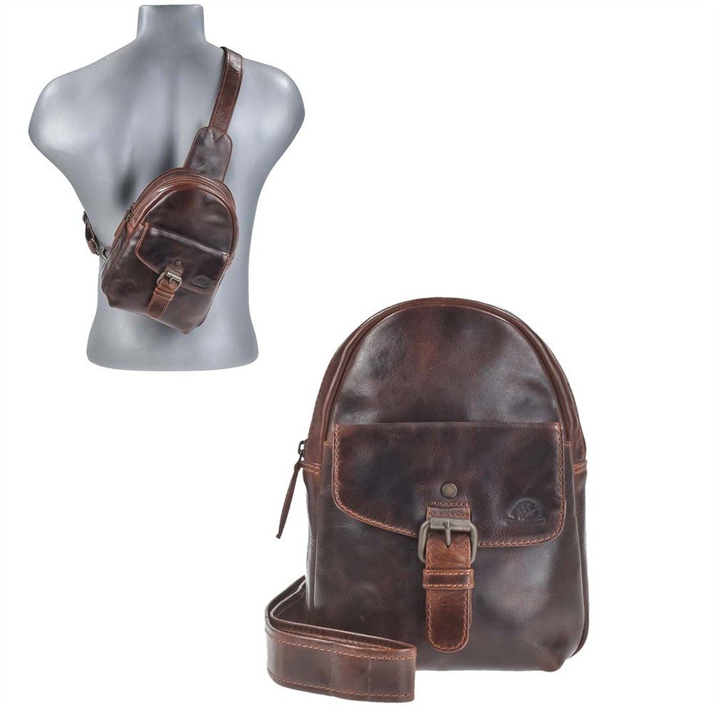 Greenburry Umhängetasche "Rugged" Crossbody Bag Herren Leder 17x22cm teak braun, Crossbag, Eingurtrucksack