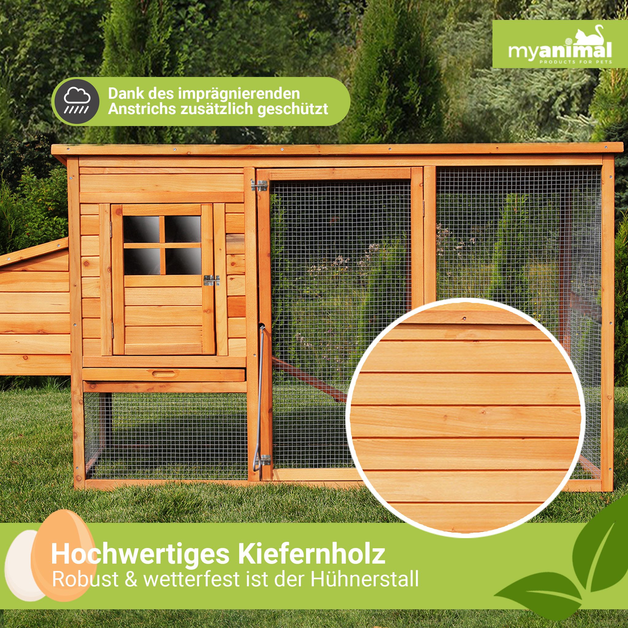 My Animal Hühnerstall Hühnerstall MH-04 für 3-4 Hühner - Wetterbeständig - Kiefernholz, Hühnerhaus Hühner Käfig Gehege Geflügelstall - Nistkasten