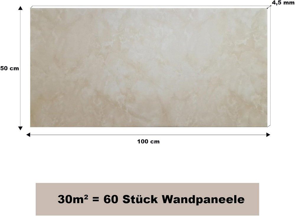 MDEKOR 3D Wandpaneel MDEKOR XPS Dekorative für Innenräume, (60-tlg) 30 m², Steinoptik 50x100 cm Sand, Paneele 4,5 mm dick