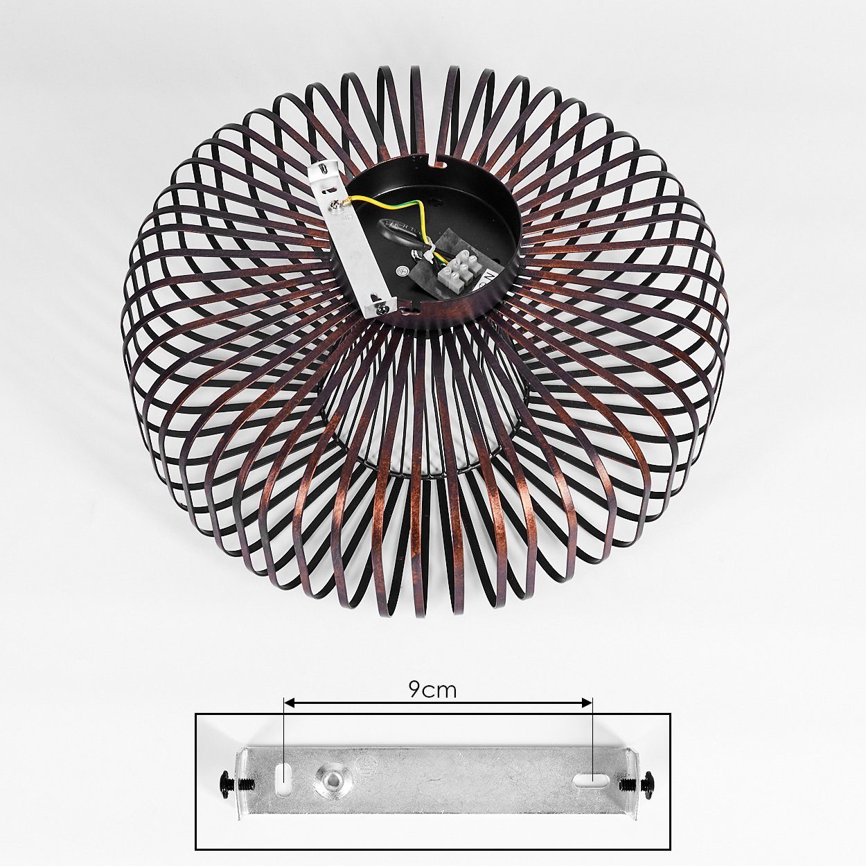 hofstein Deckenleuchte »Pieris« runde Deckenlampe aus Metall in Schwarz/Kupfer, ohne Leuchtmittel, E27, Retro-Leuchte mit Lichteffekt durch Gitter-Optik – Bild 5 von 5