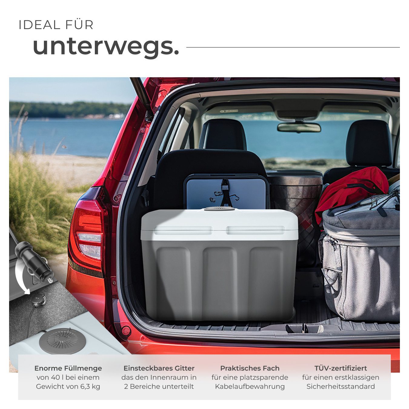 tectake Kühlschrank Kühlschrank, 41,00 cm hoch, 56,00 cm breit, AC- und DC-Kabel, Steckdosen- und Autoanschluss