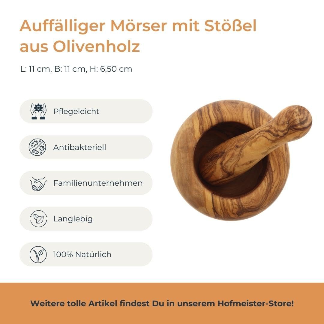 Hofmeister Mörser und Stößel Olivenholz 11 cm Gewürze Kräuter Stampfer