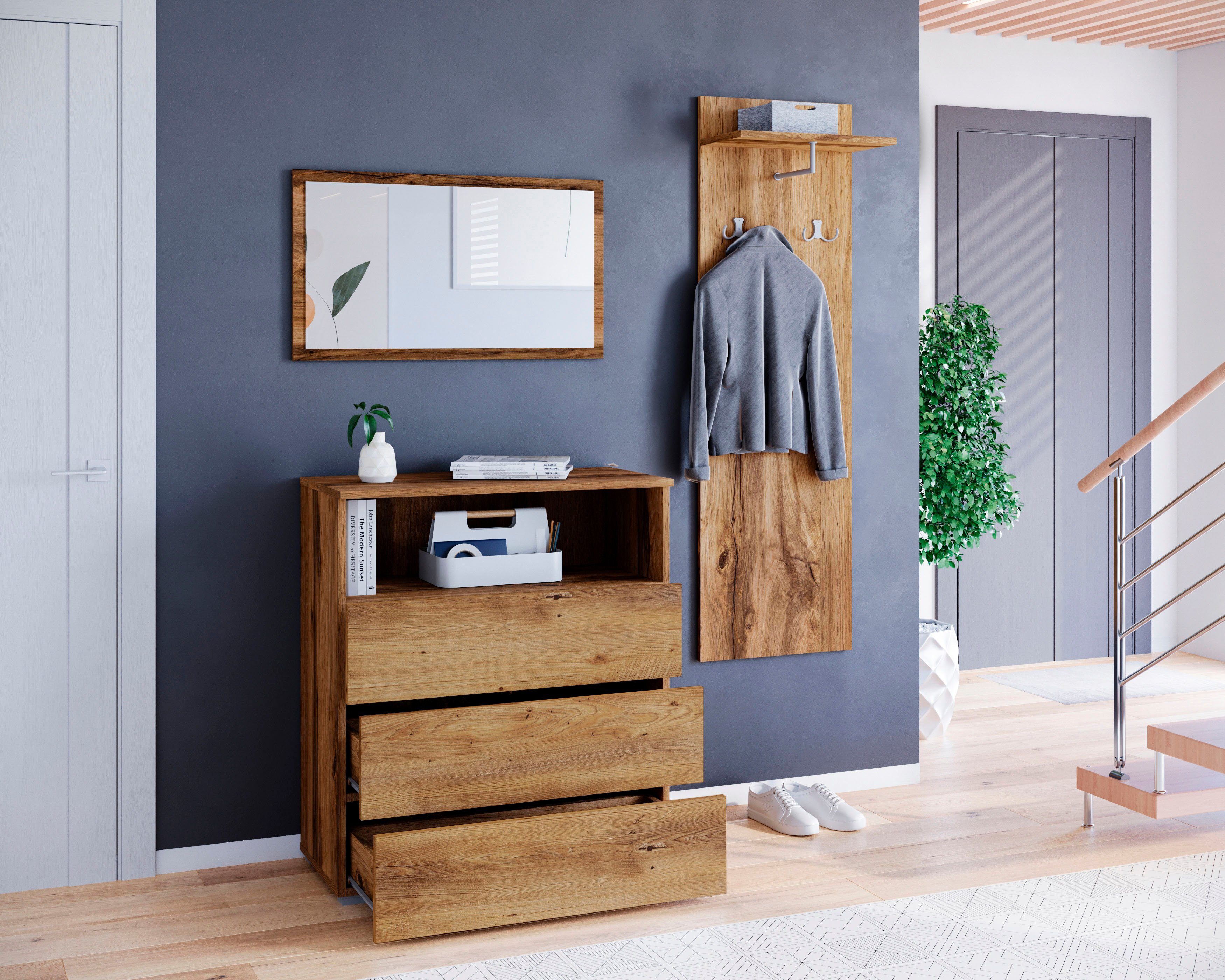 OTTO home Garderoben-Set PARIS/ TOKYO, (Komplett-Set, 3-St), Garderoben- Set Breite 140cm, hochkant oder quer montierbar Spiegel – Bild 5 von 5