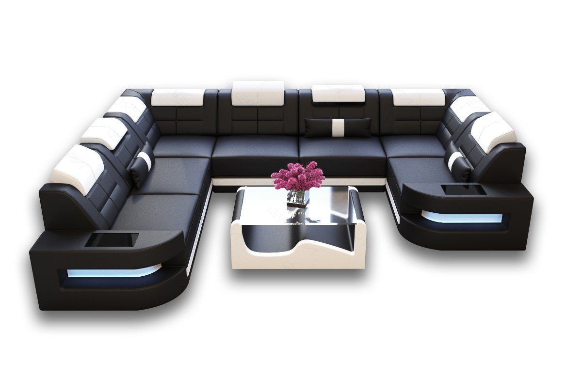 Leder Sofa wahlweise mit U Form Bettfunktion Schlafsofa, Dreams Ledersofa, LED, Como Wohnlandschaft Sofa Ledercouch Couch, als Designersofa mit