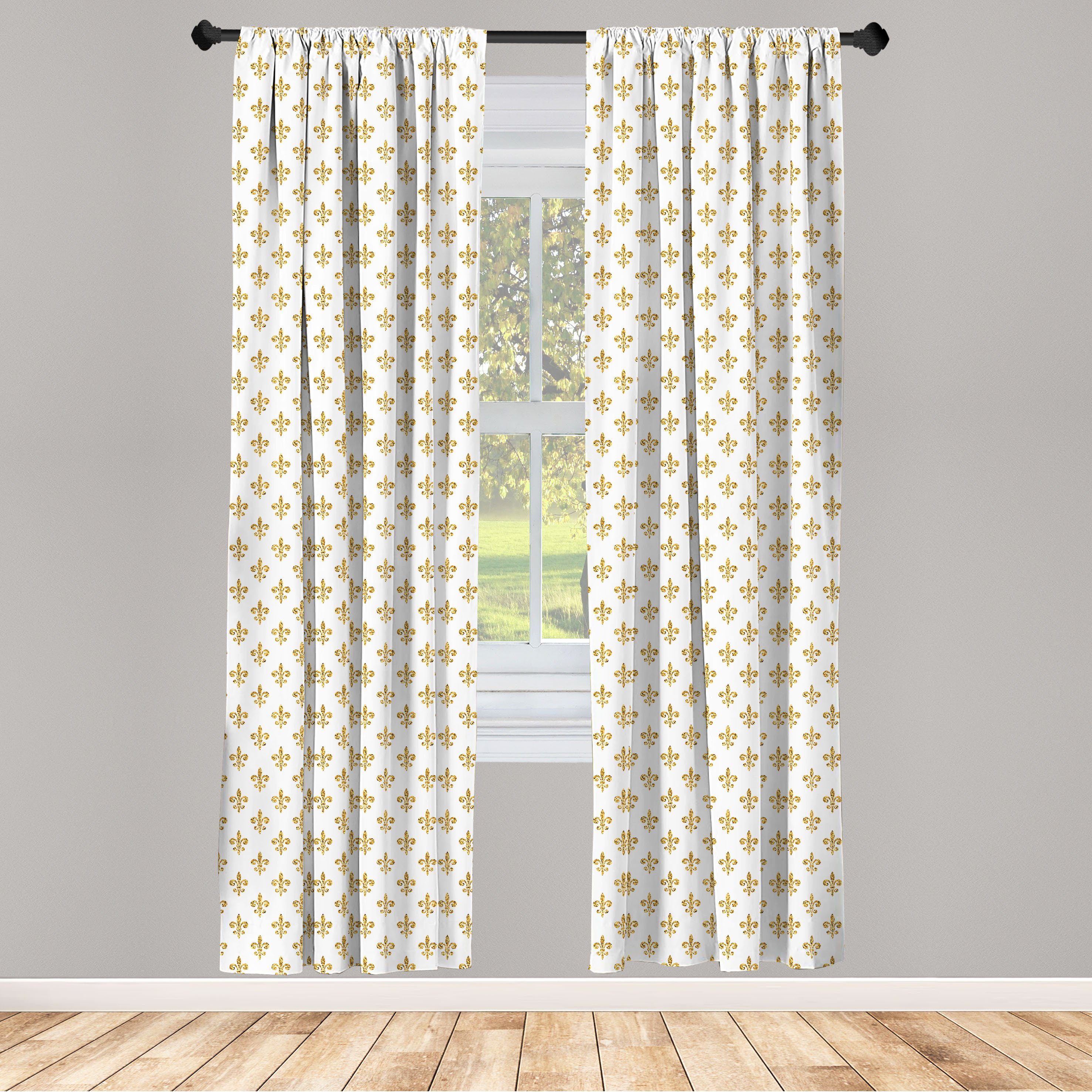 Gardine Vorhang für Wohnzimmer Schlafzimmer Dekor, Abakuhaus, Microfaser, Fleur De Lis Französisch Floral Klassisch