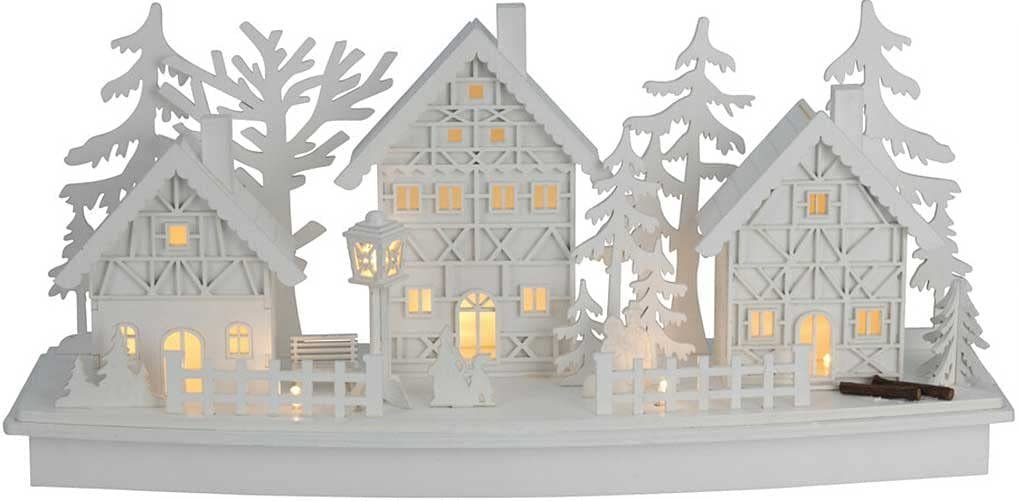 Weihnachtsdorf made2trade sortiert, farblich weiß mit Beleuchtung, Holz, LED