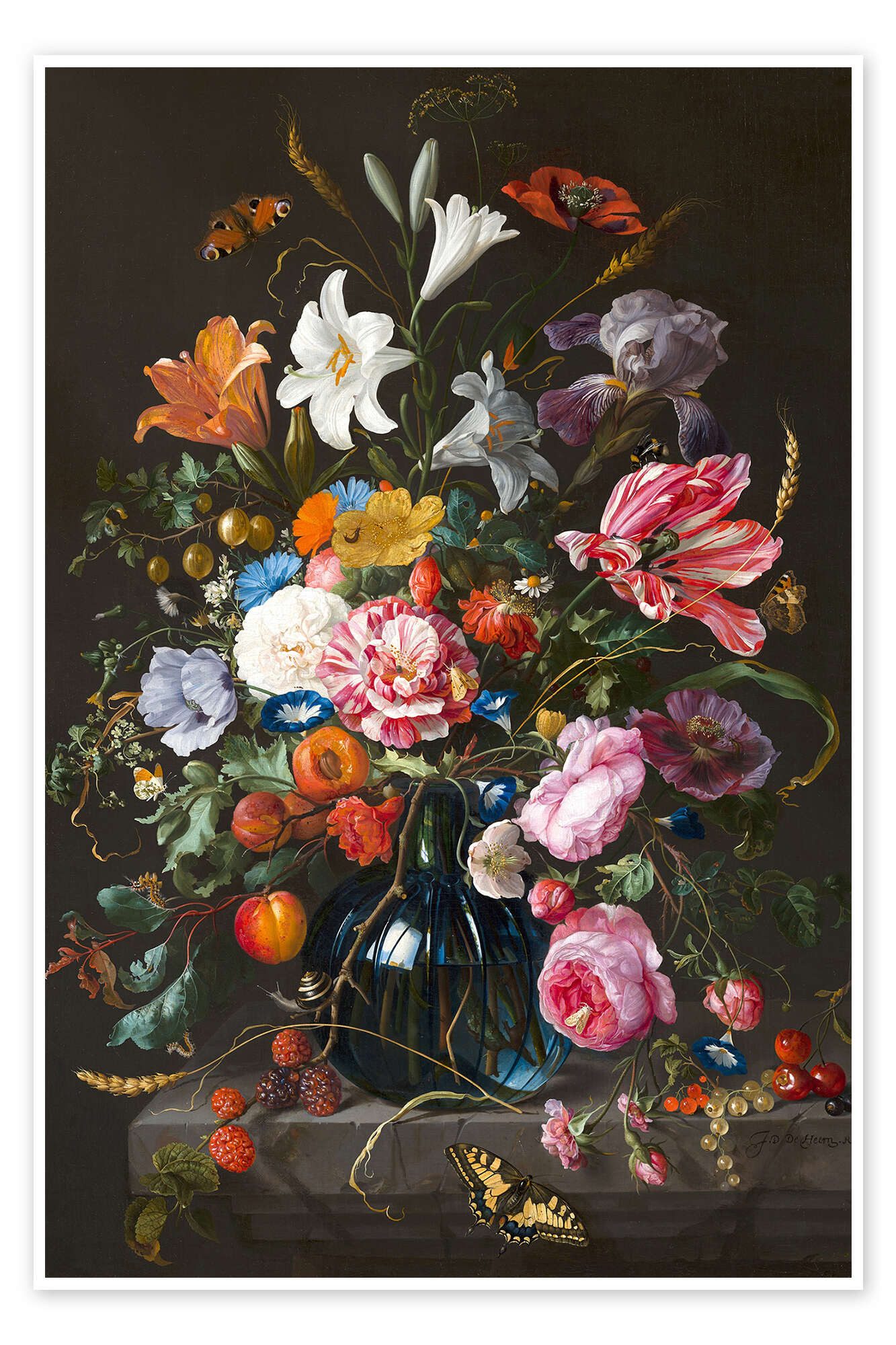 Posterlounge Poster Jan Davidsz de Heem, Vase mit Blumen, Wohnzimmer Malerei