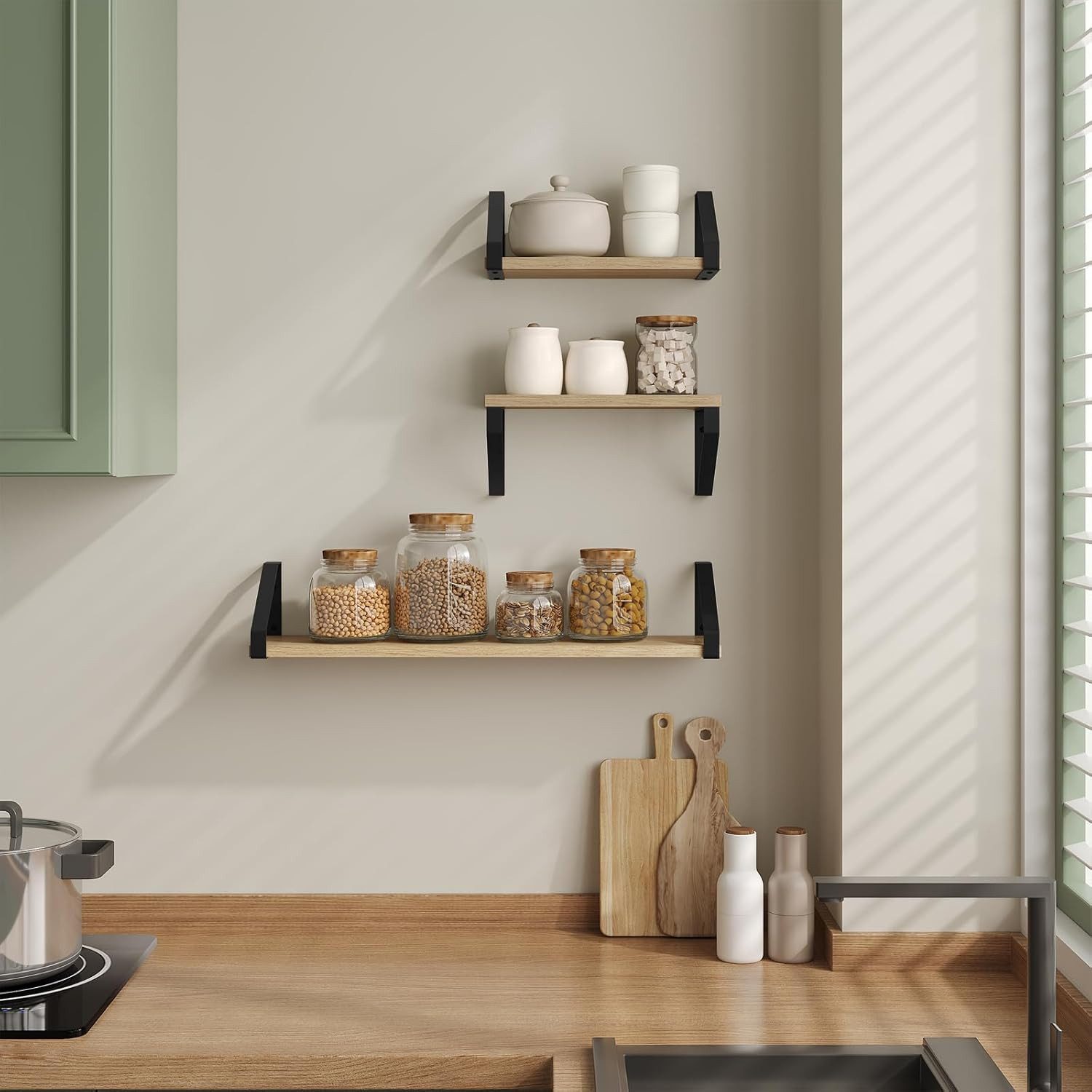 EUGAD Wandregal, Set 3-tlg., 3er Set Hängeregal, Schweberegal, Küchenregal günstig online kaufen