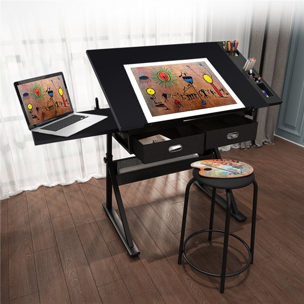 Tischplatte Yaheetech Zeichentisch, mit Verstellbarer schwarz Architektentisch