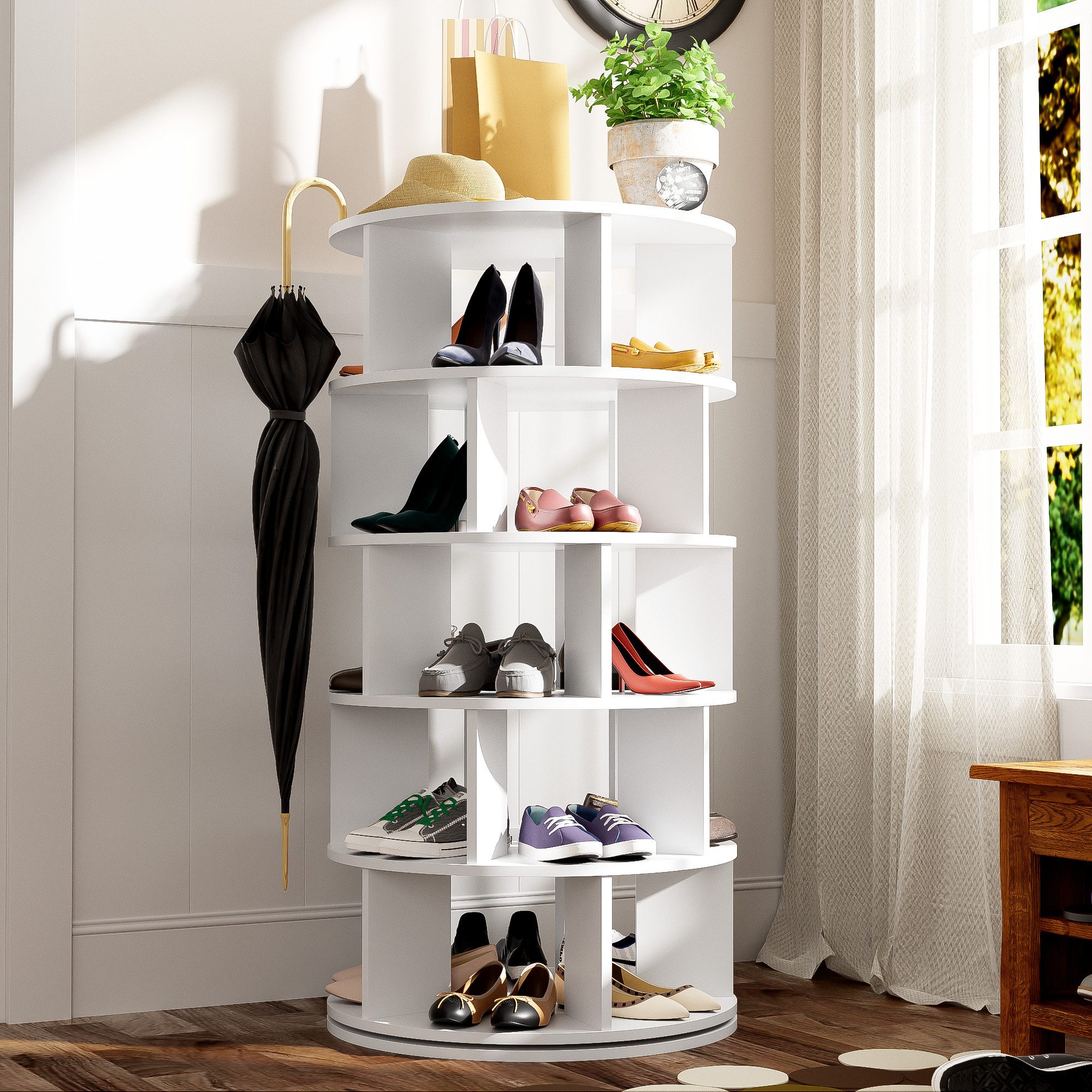 Schuhschrank Drehbares Schuhregal, Weiß, 60 × 60 × 115 cm