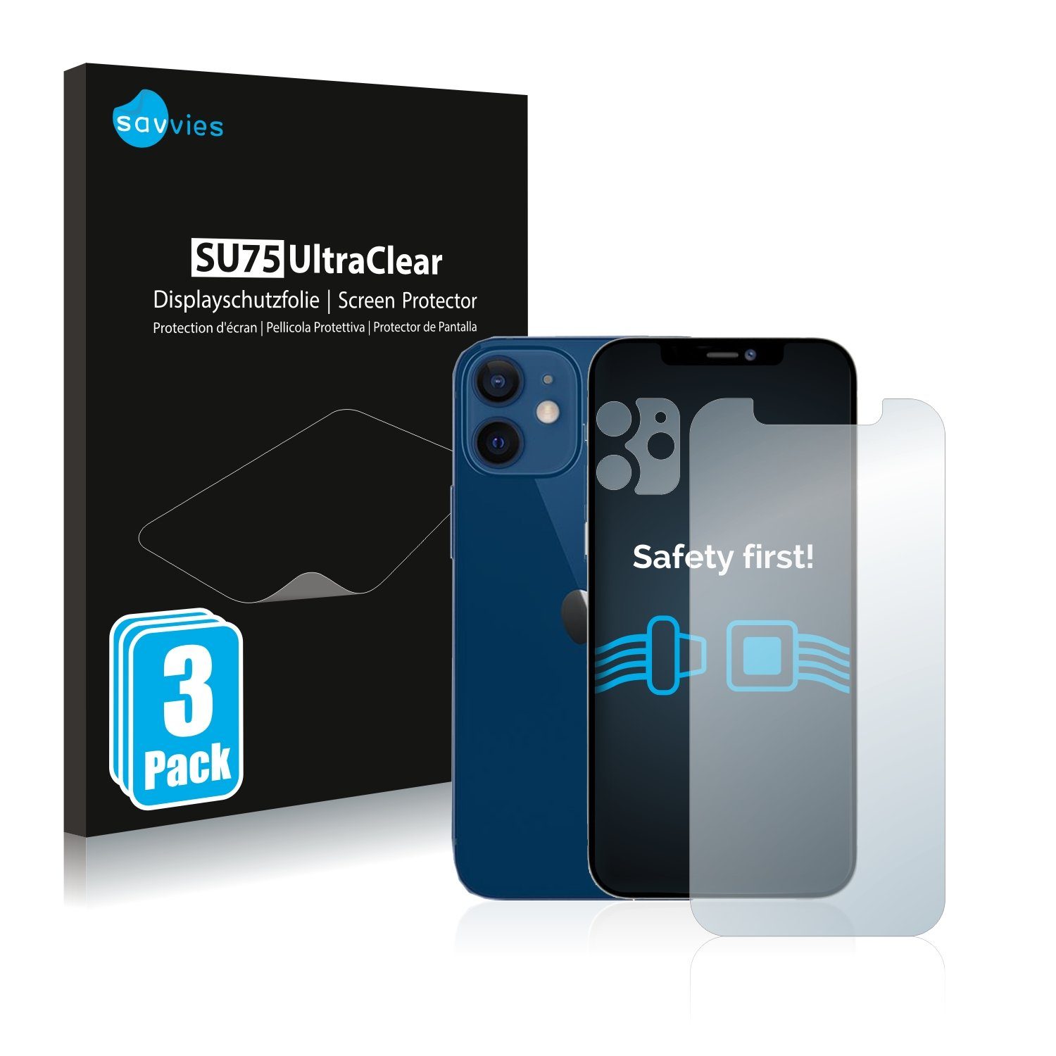 Savvies Displayschutzfolie Schutzfolie für Apple iPhone 12 (Display+Kamera), 6 Stück, Displayschutz Schutz Folie Klar Transparent