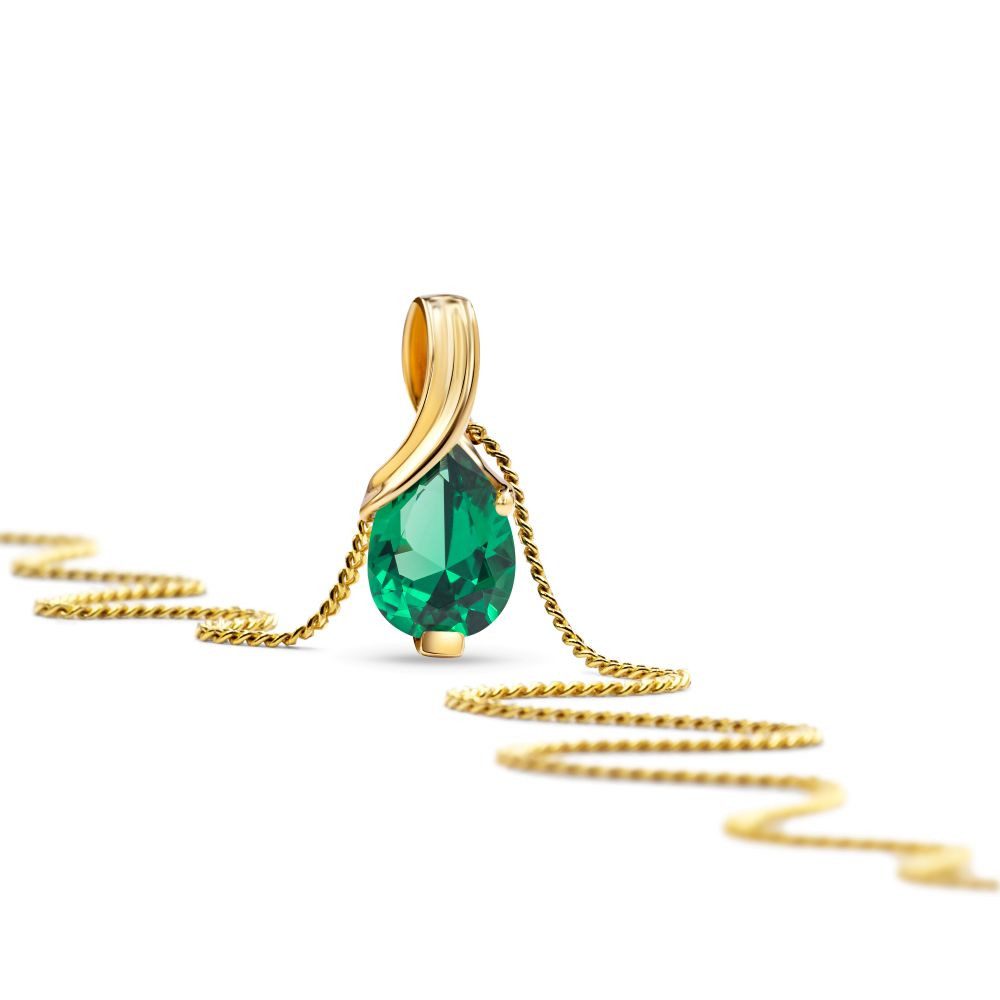 Miore Kette mit Anhänger für Damen mit Smaragd, Saphir oder Rubin im Tropfenschliff 14K Gold, Kette vergoldet 18K 925 Sterling Silber