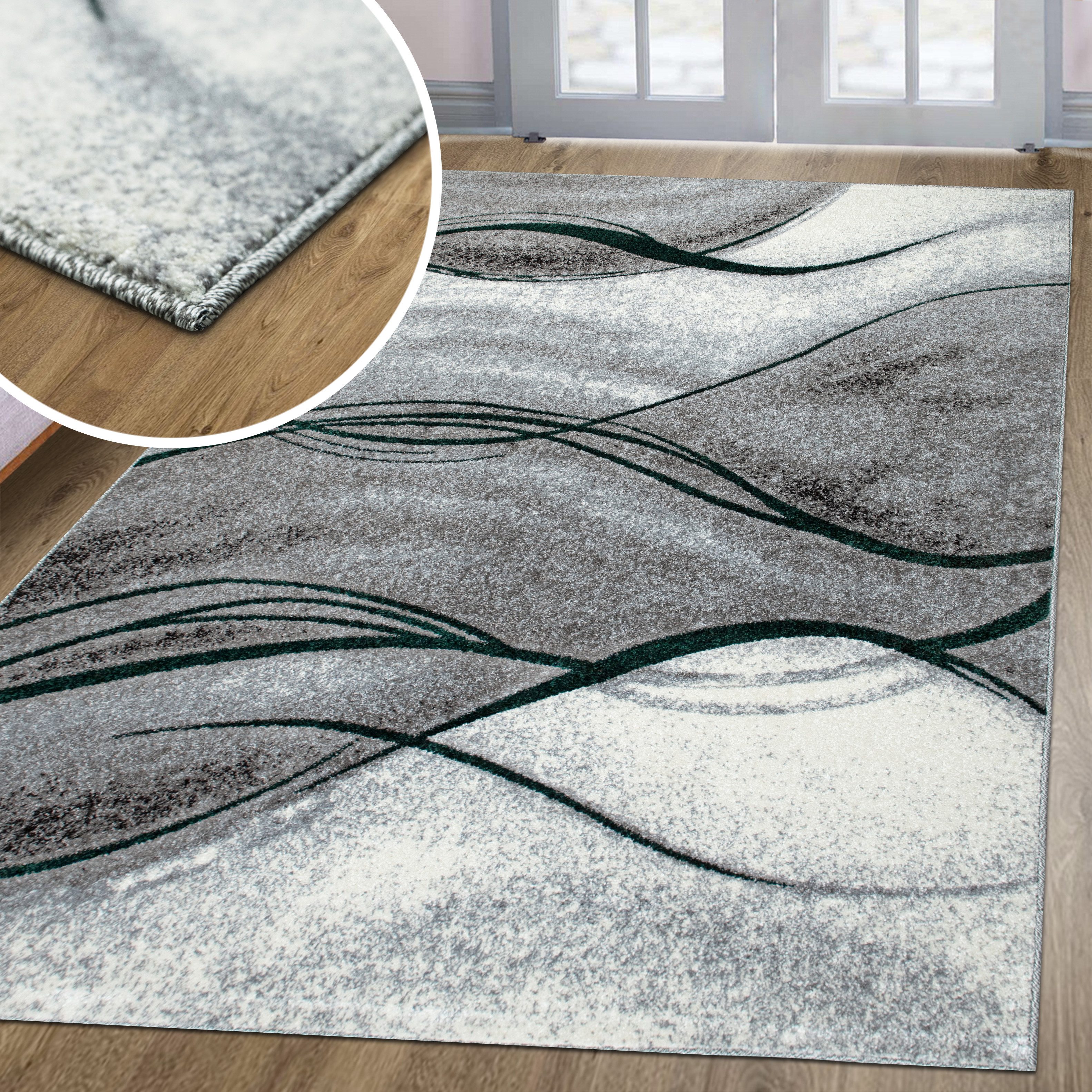 OTTO home Teppich Tritom, rechteckig, Höhe: 9 mm, mit besonders weichem Flor, Kurzflor, modernes Wellen Muster