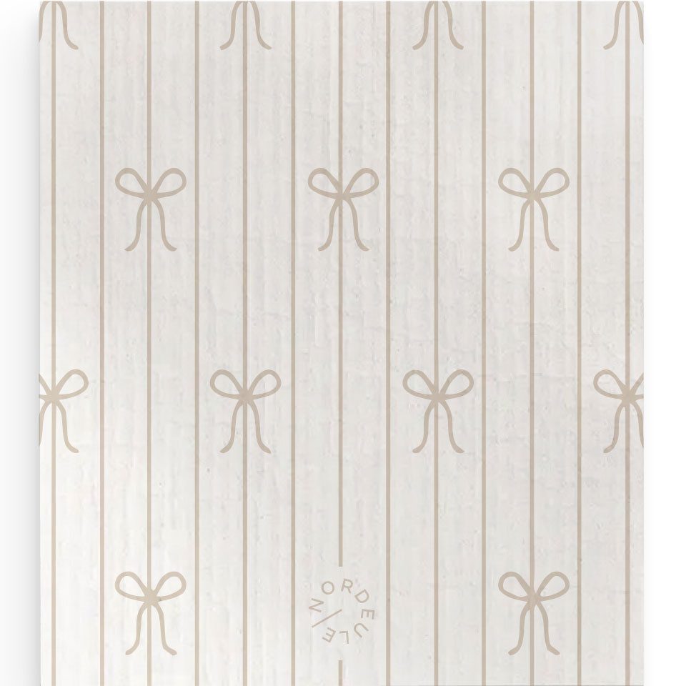 NORDEULE Schleifen gestreiftes Muster in Beige-Weiß Reinigungstuch (70 % Holz-Zellulose, 30 % Baumwolle, Set, 9-tlg., ideal auch als Geschenk für Freunde Familie, als Mitbringsel)