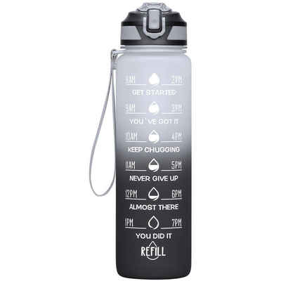 REDOM Trinkflasche Sport Wasserflasche Auslaufsicher Sportflasche 1 Liter BPA-Frei 1L, Zeitmarkierung und Strohhalm Fitness Outdoor Camping Fahrrad Wandern