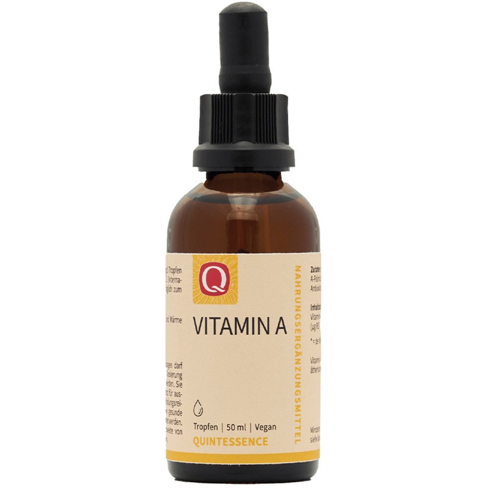 Quintessence Vitamin A Tropfen – Retinol (Vitamin A Palmitat) in Hagebuttenkernöl Tropfen, 50 ml, Hochwertige Premiumqualität - vegan-für Sehkraft, Haut & Immunsystem
