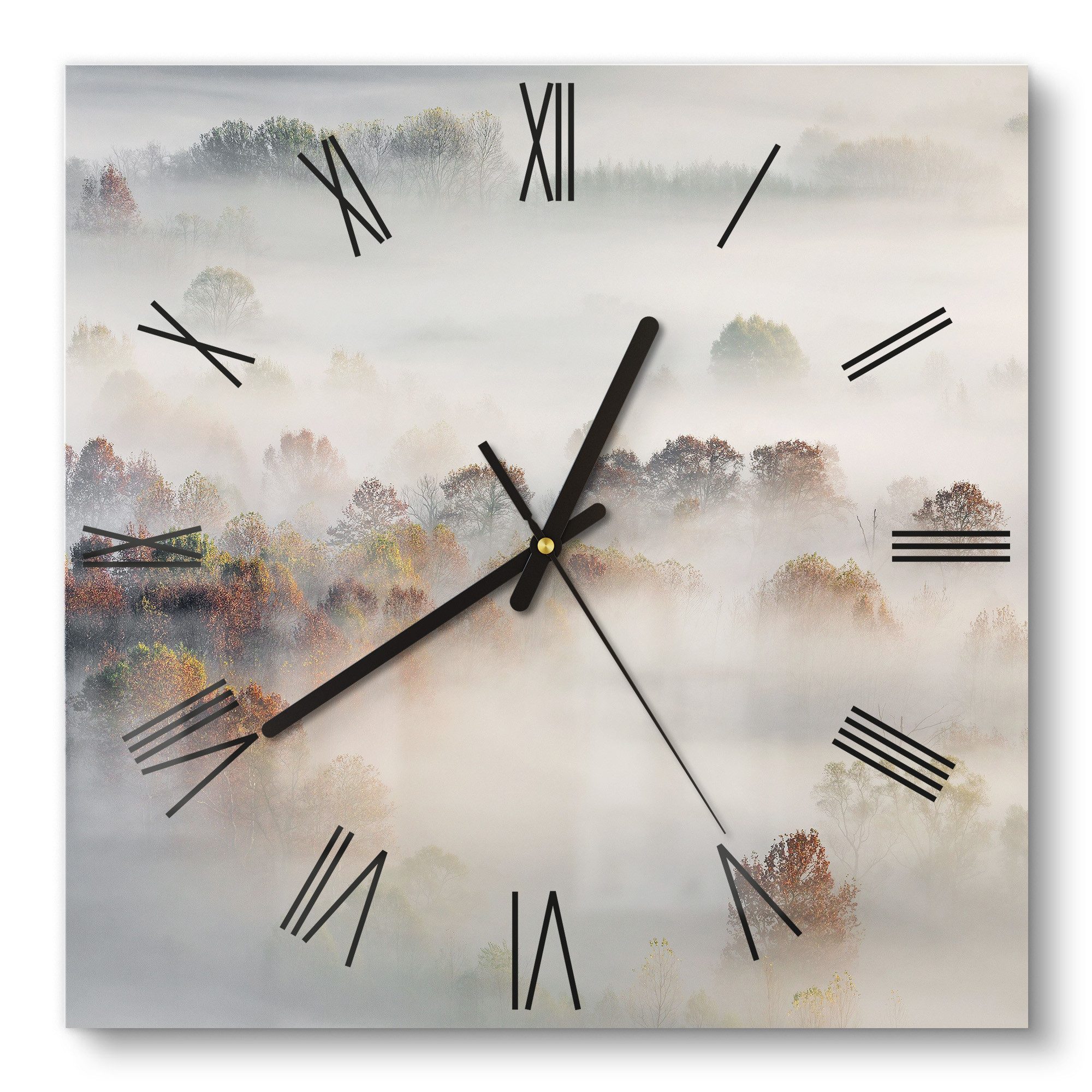 DEQORI Wanduhr 'Morgendlicher Nebelwald' (Glas Glasuhr günstig online kaufen