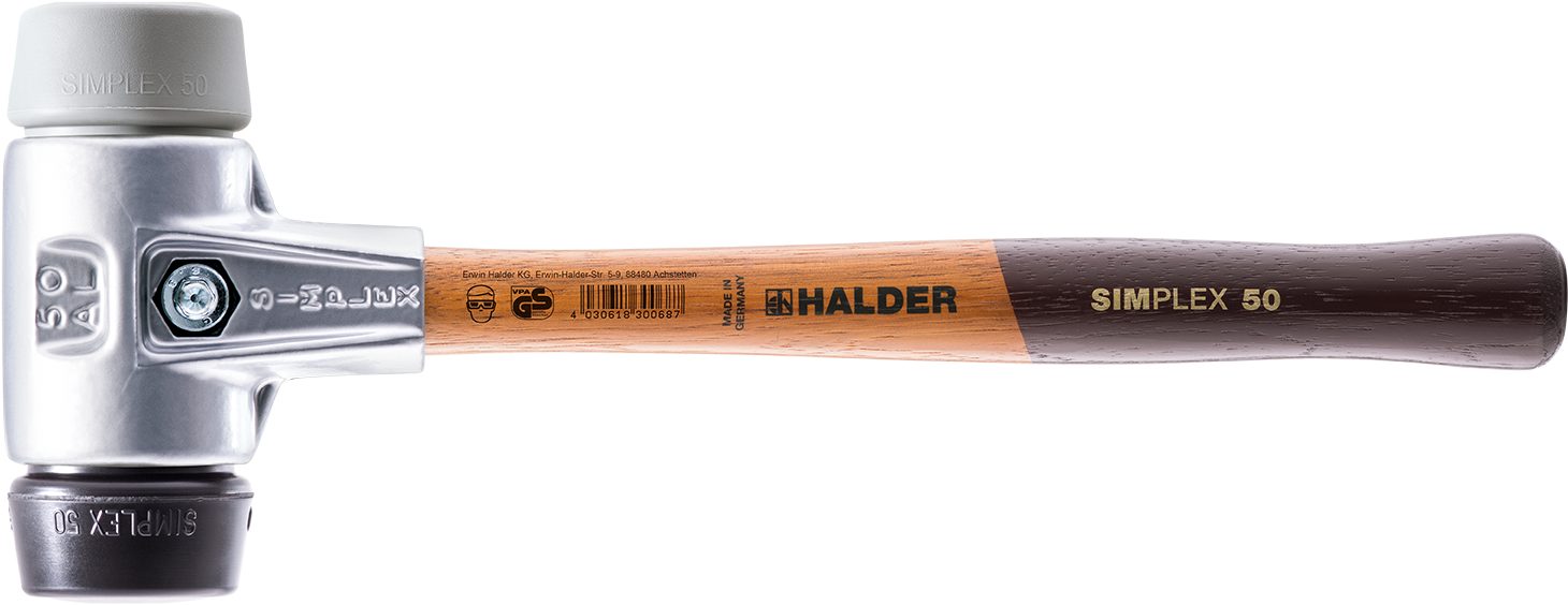 Halder KG Hammer SIMPLEX-Schonhämmer, mit Aluminiumgehäuse und hochwertigem Holzstiel Ø=30 mm 3123.030