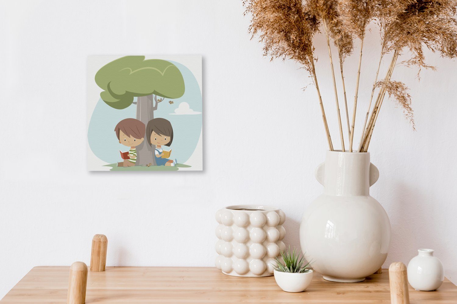 OneMillionCanvasses® Leinwandbild Illustration von zwei Wohnzimmer Schlafzimmer lesenden Bilder (1 Kindern, St), Leinwand für