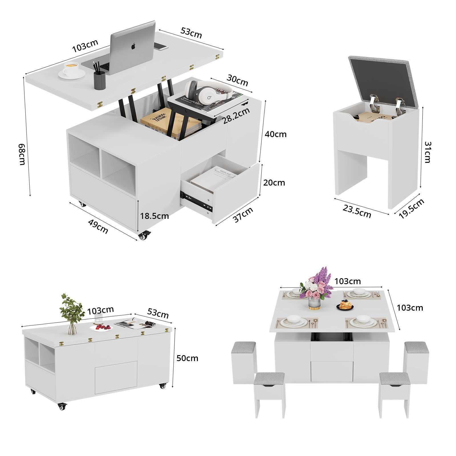 VOWNER Couchtisch 4-in-1 Couchtisch, wandelbar in günstig online kaufen